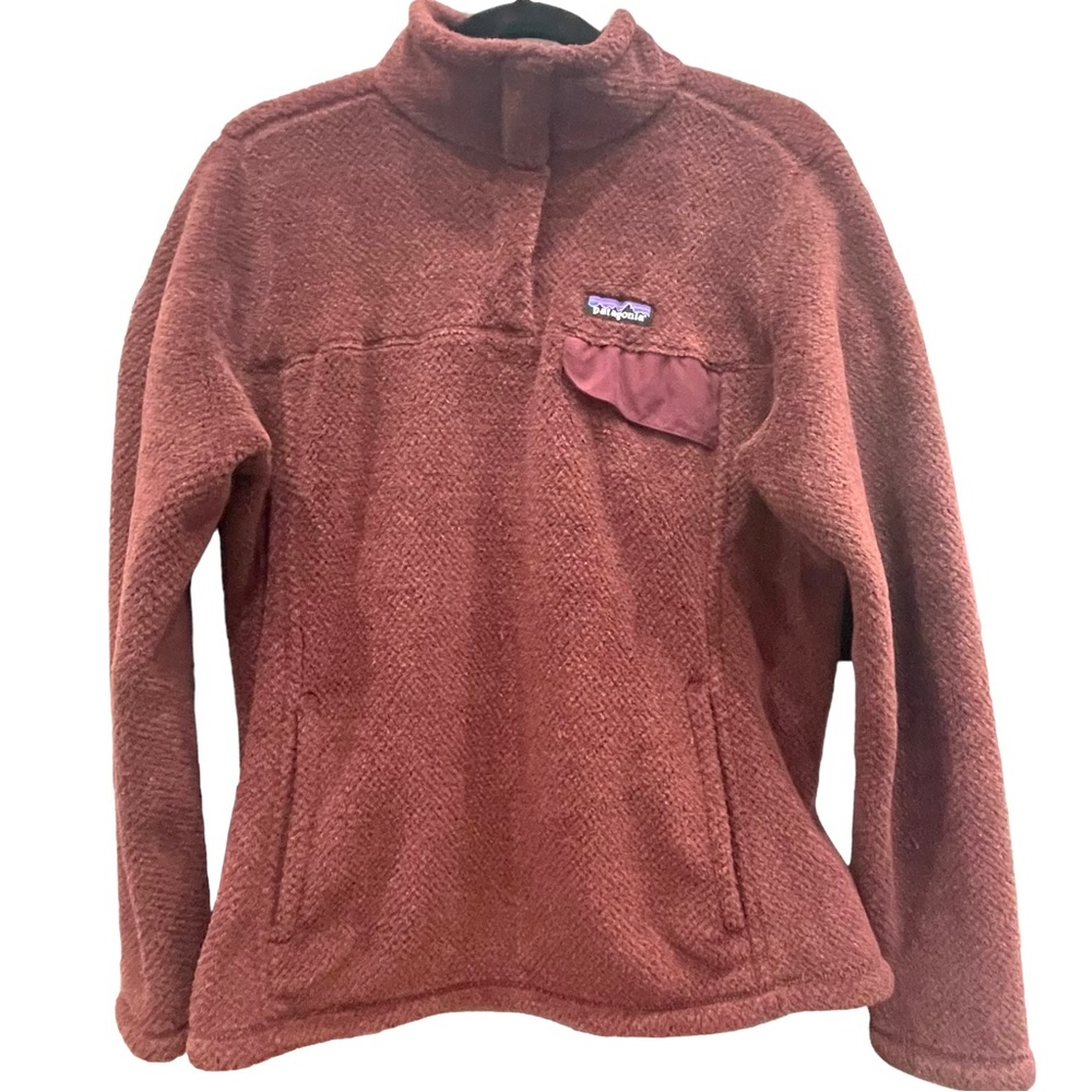 PATAGONIA Women's Pull Over Fleece Long Sleeve Button Up Burnt Burgundy Red L
